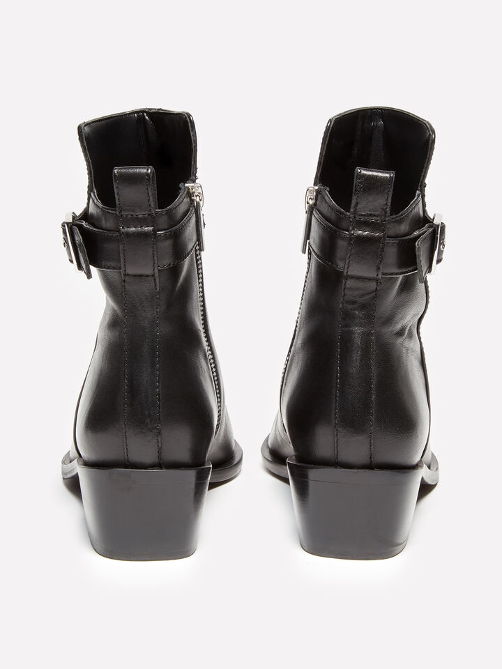 Black western boots in 100% leather - women's boots and ankle boots - Black | Sisley image number 3